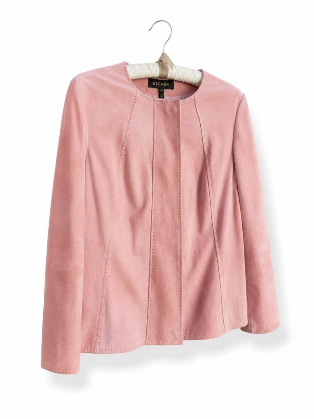 VINTAGE ESCADA Pink Suede Moto Jacket 42 Lambskin Luxury Statement Leather - Picture 7 of 10